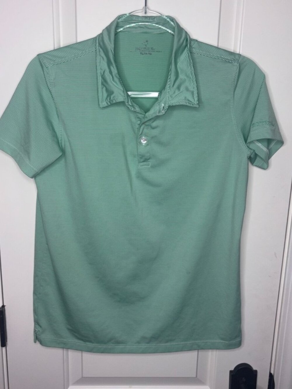 Boys Properly Tied Green White Stripe Performance Polo YL (14-16)